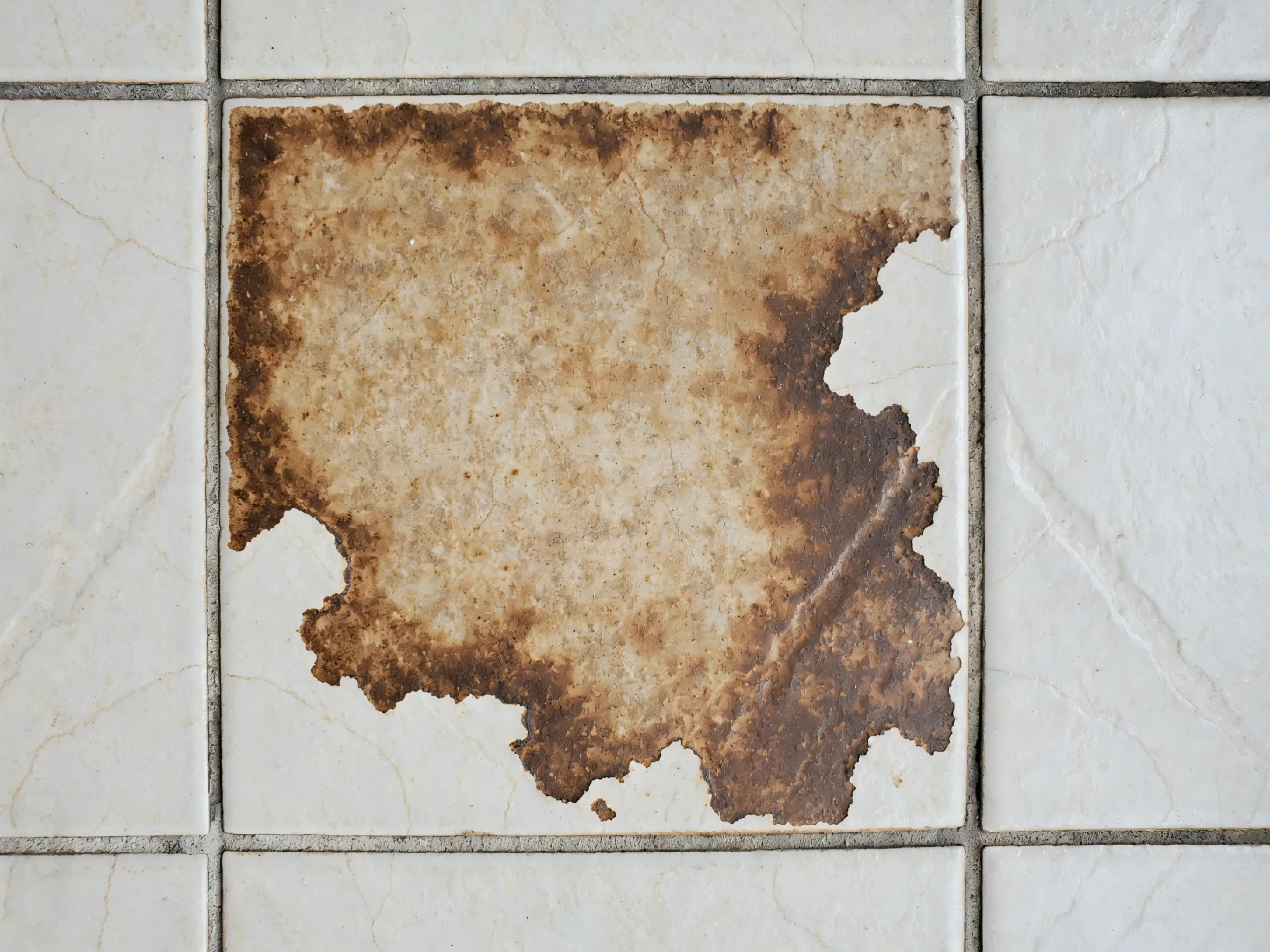 Close-up photo of loose wall tiles after poor adhesive coverage