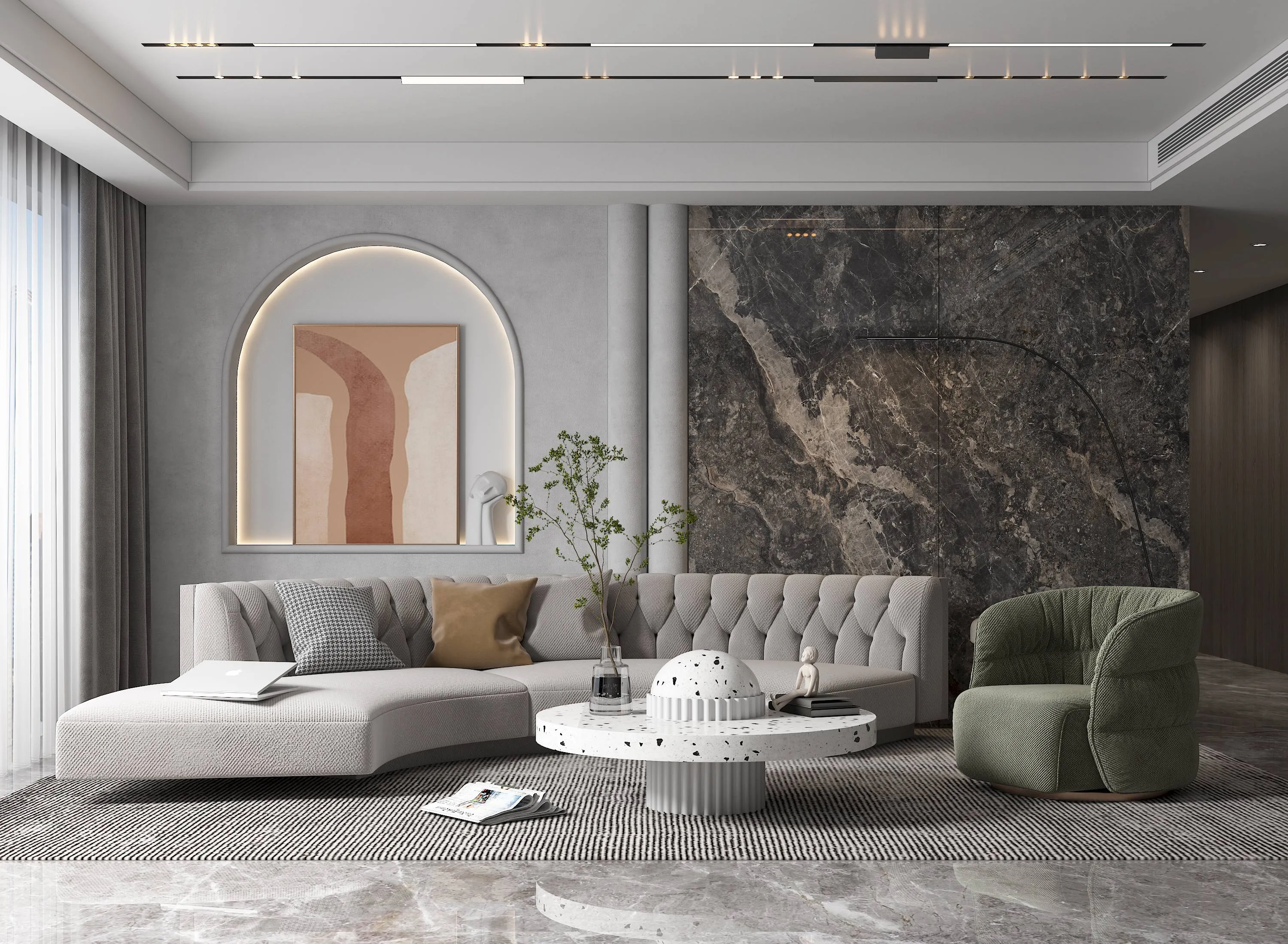 Smoky Charcoal Sandstone-Look Porcelain Wall/Floor Tile