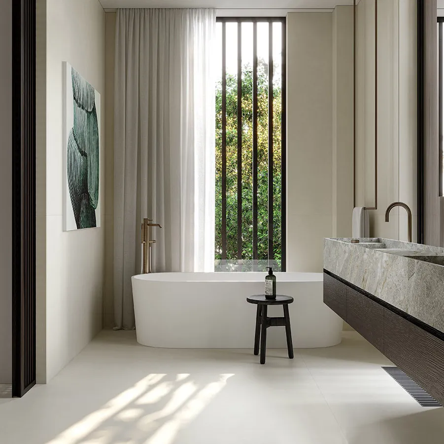 Warm Ivory Concrete-Look Microcement Wall & Floor Tile