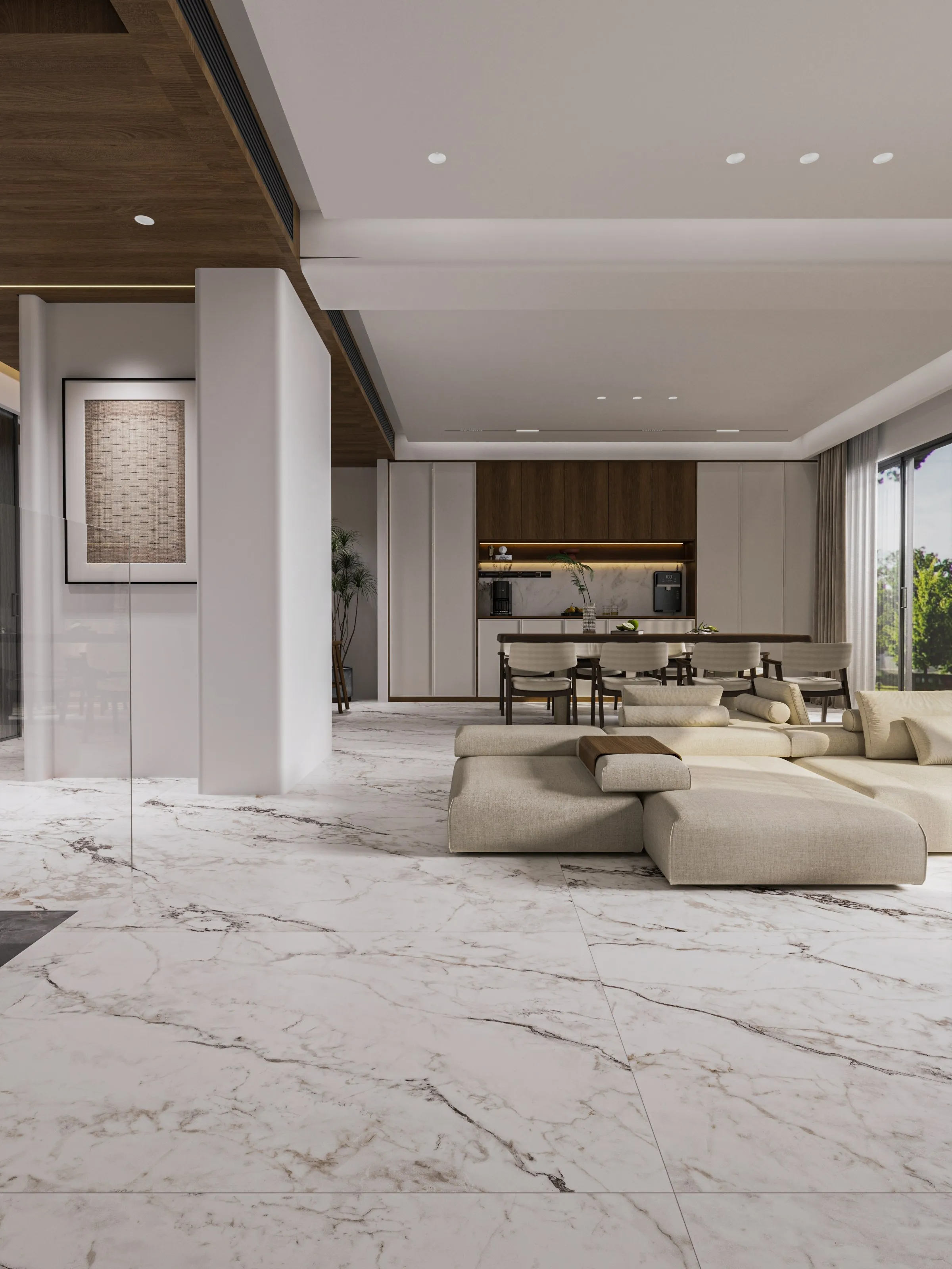 Warm White Calacatta Marble-Look Porcelain Wall/Floor Tile