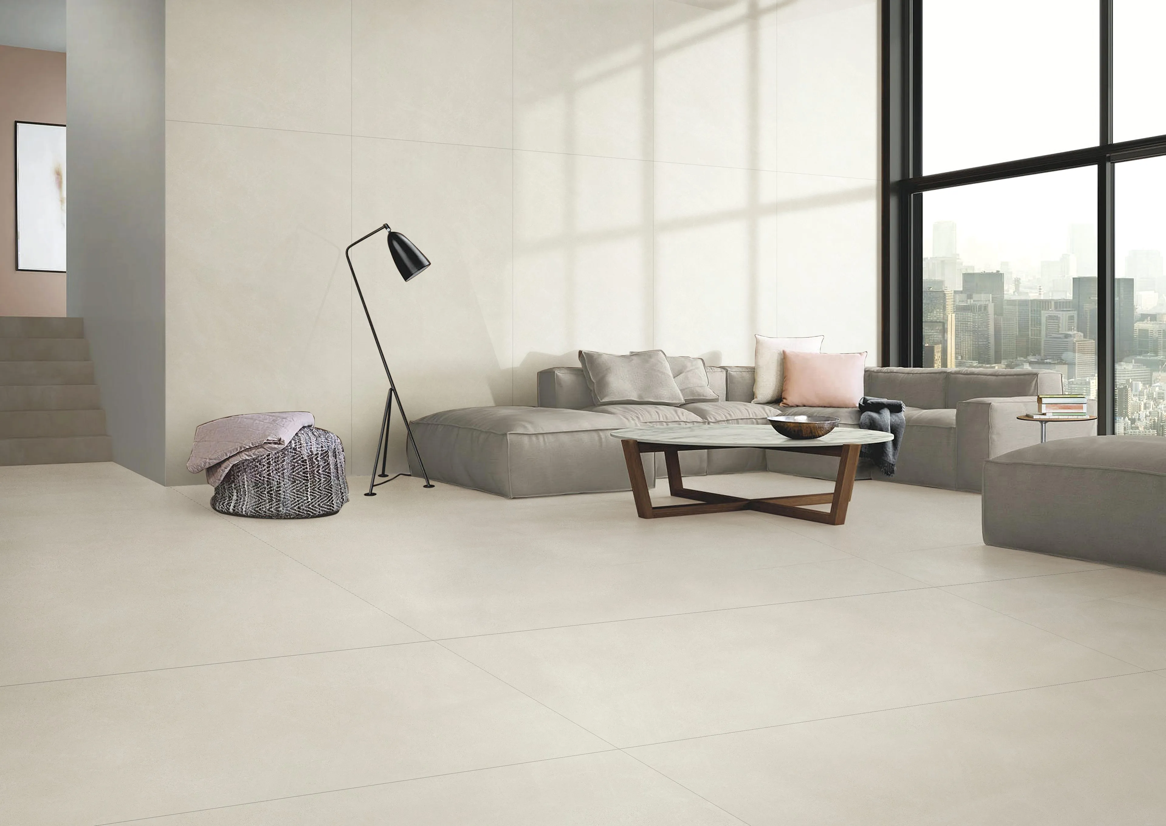 Soft Ivory Beige Sandstone-Look Porcelain Wall/Floor Tile