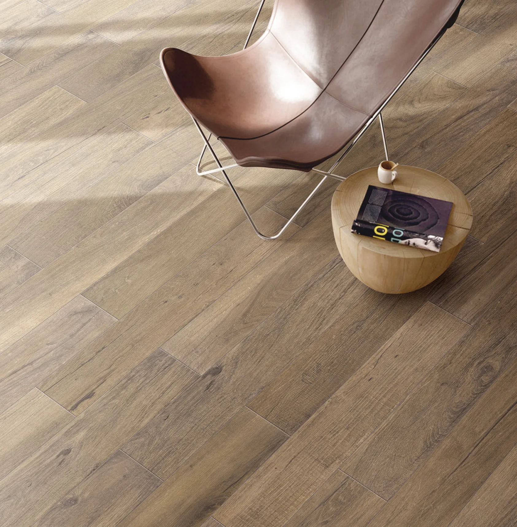 Amber Brown Aged Teak Wood Look Porcelain Wall and Floor Tile