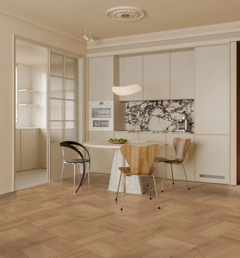 Natural Brown Oak Patchwork Wood-Look Porcelain Tile for Wall and Floor