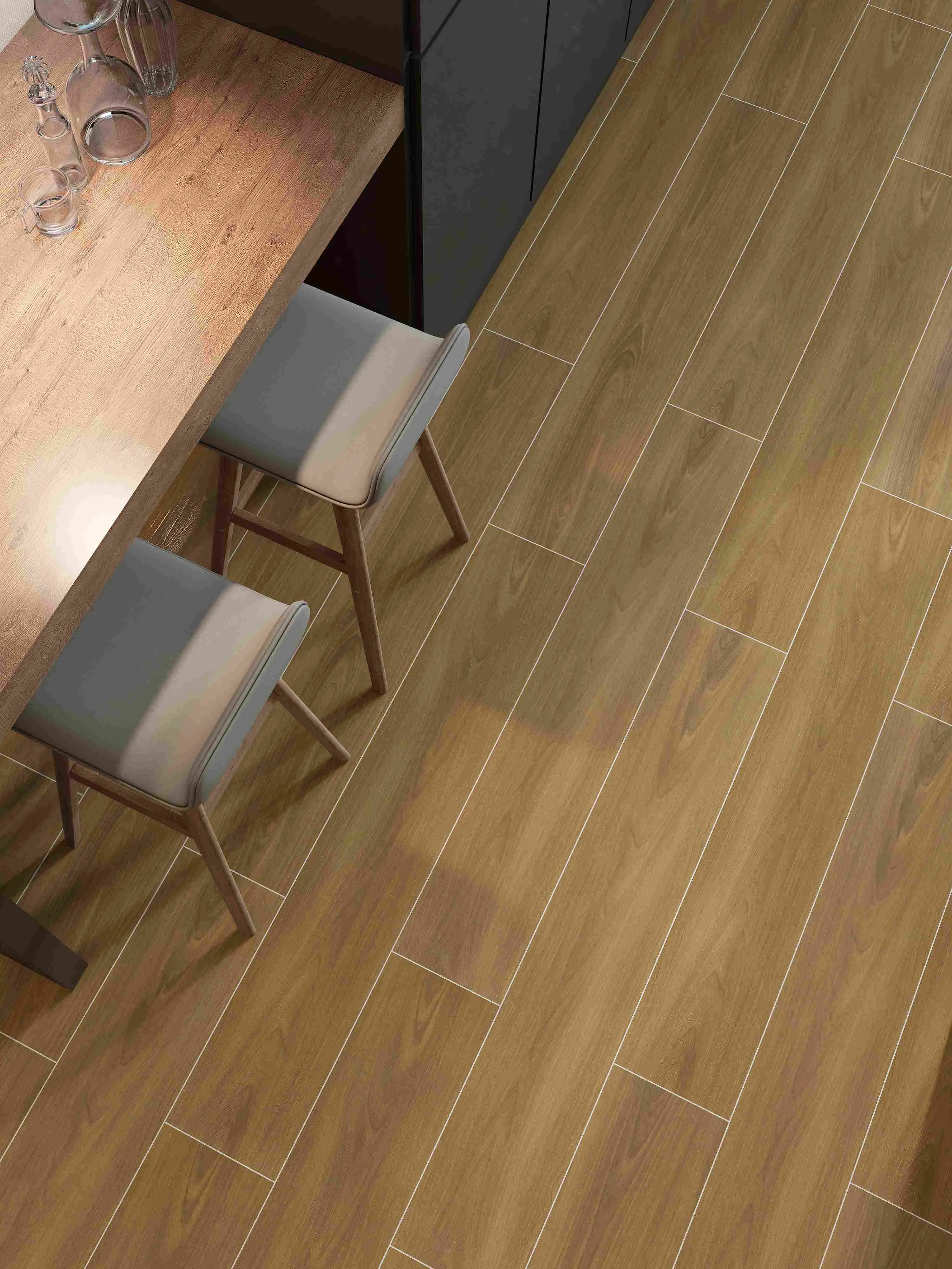 Warm Brown Walnut Wood-Look Rustic Tile for Wall and Floor