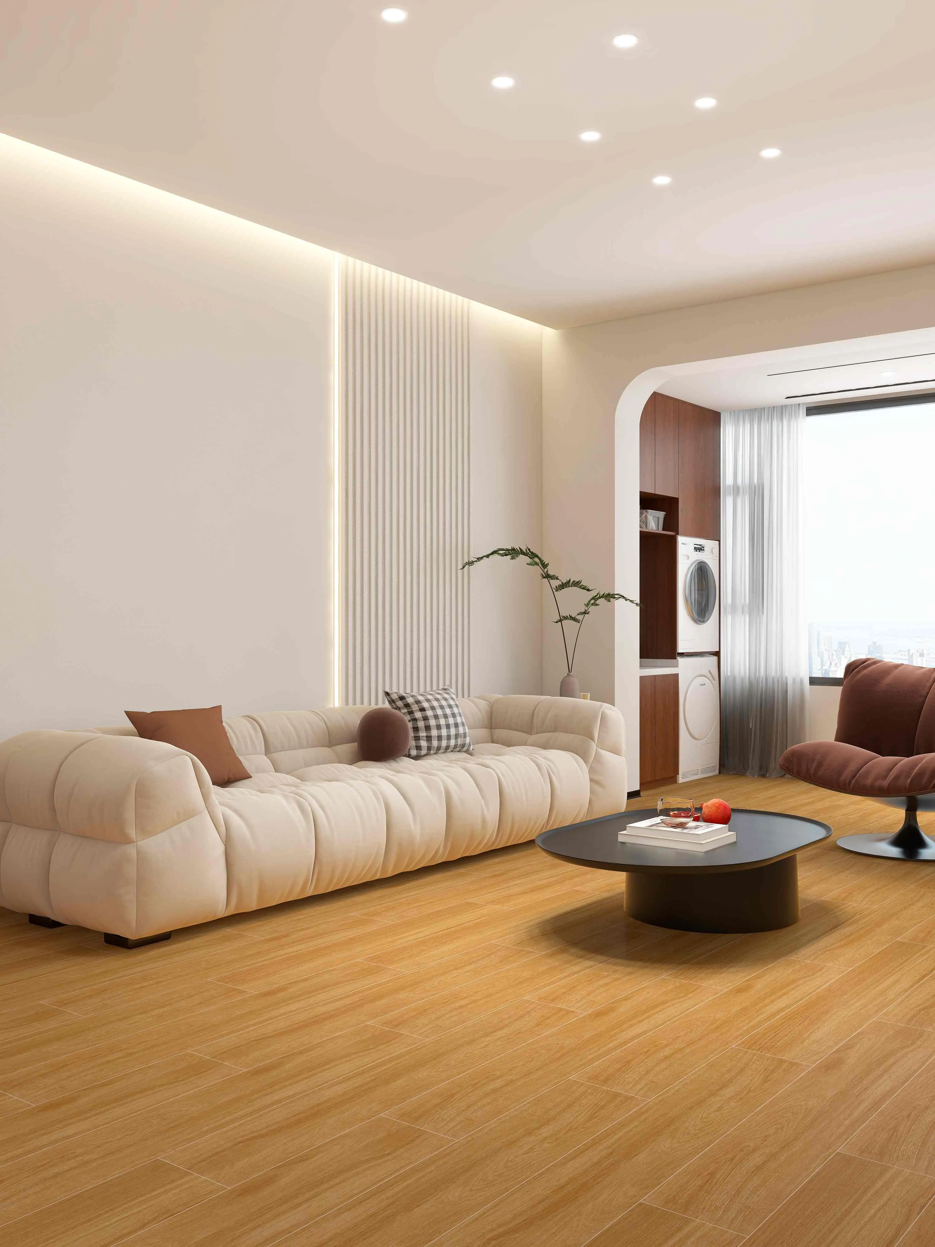 Golden Beige Oak Wood-Look Rustic Tile for Wall and Floor