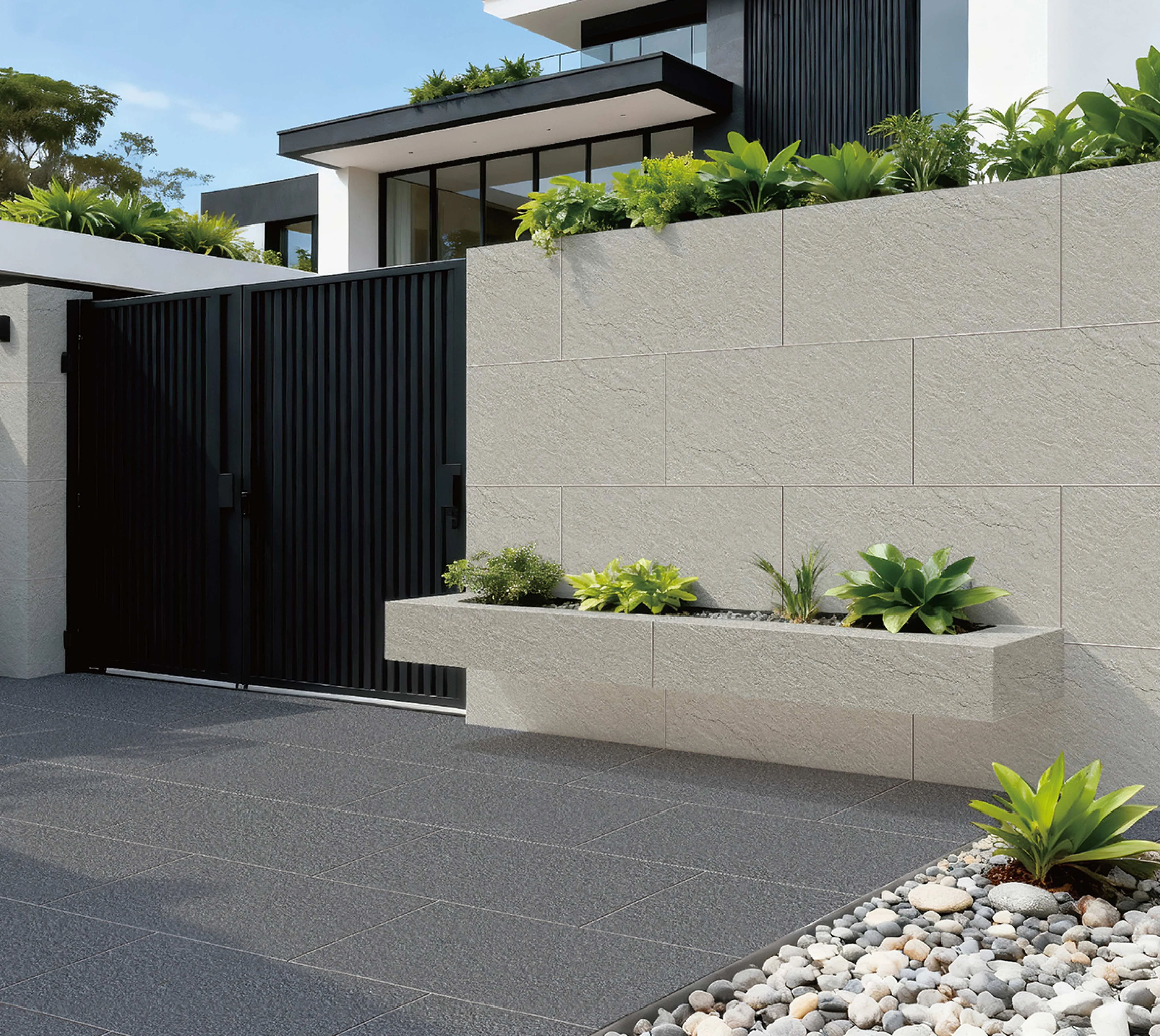 Soft Light Grey Slate-Look Porcelain Tile for Outdoor Wall and Floor