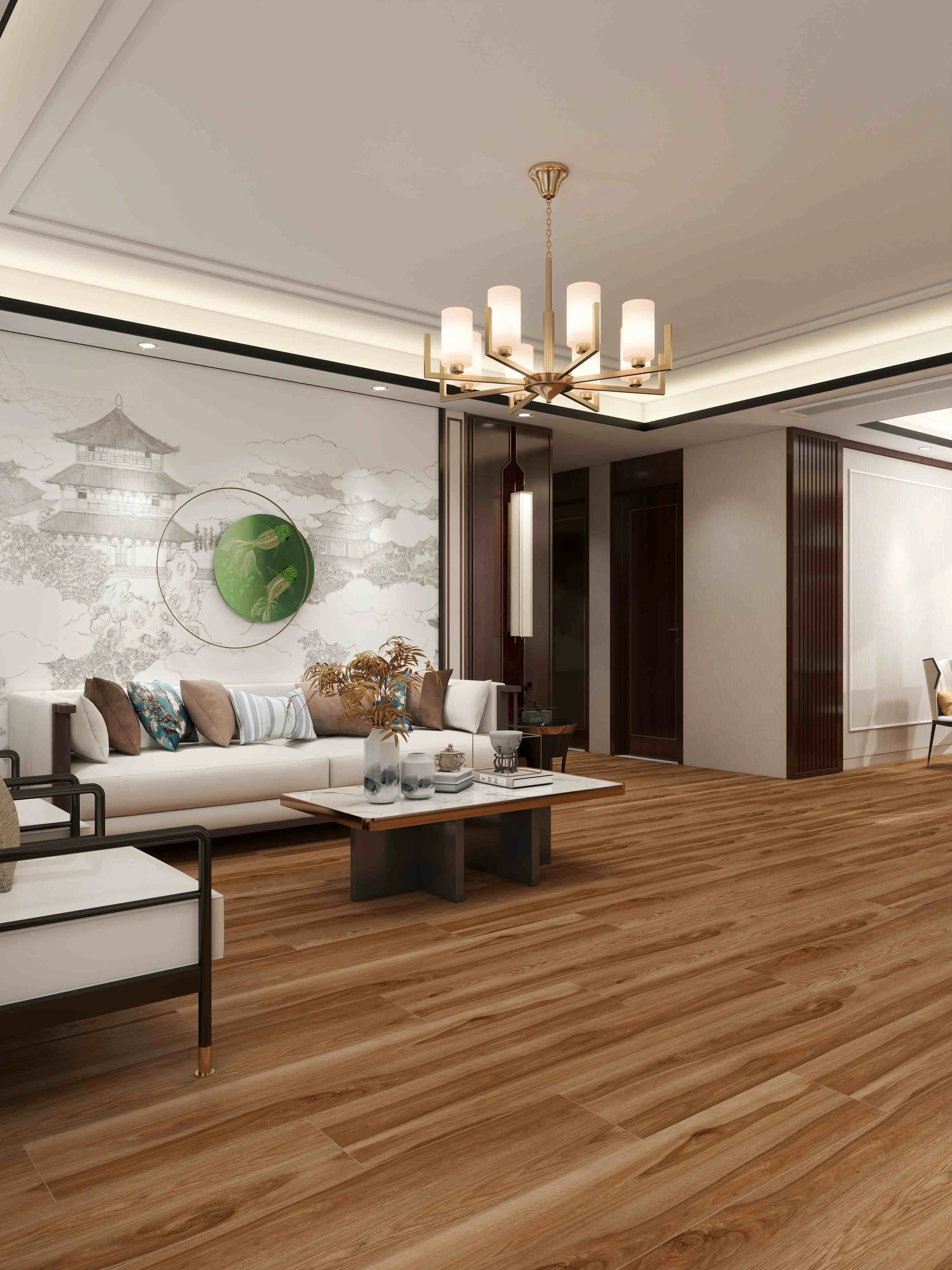 Honey Brown Knotty Oak Wood-Look Porcelain Tile for Wall and Floor