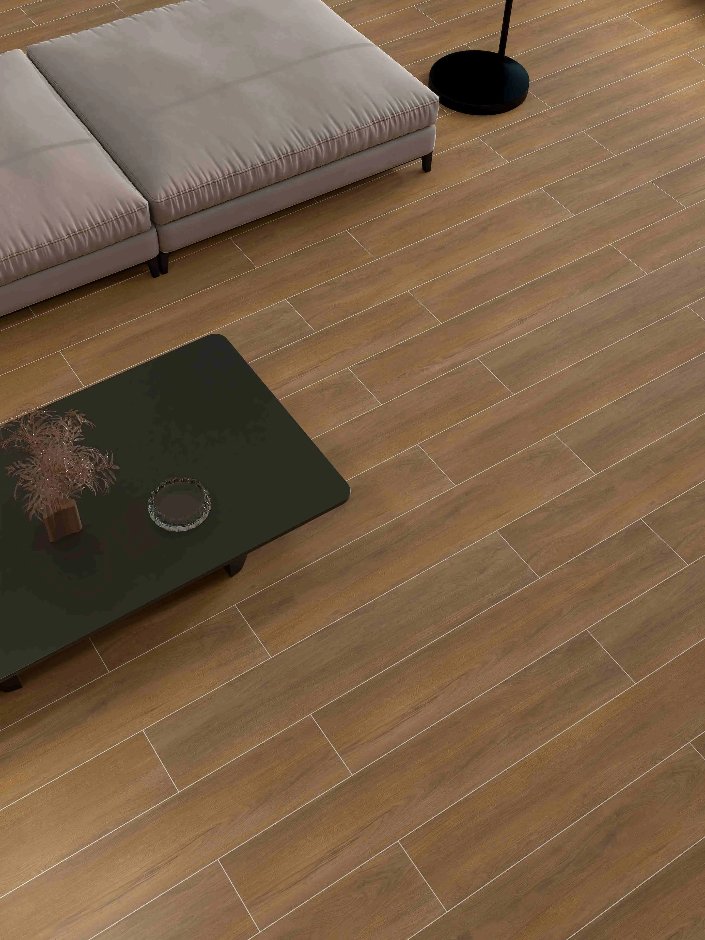 Warm Taupe Oak Wood-Look Porcelain Tile for Wall and Floor