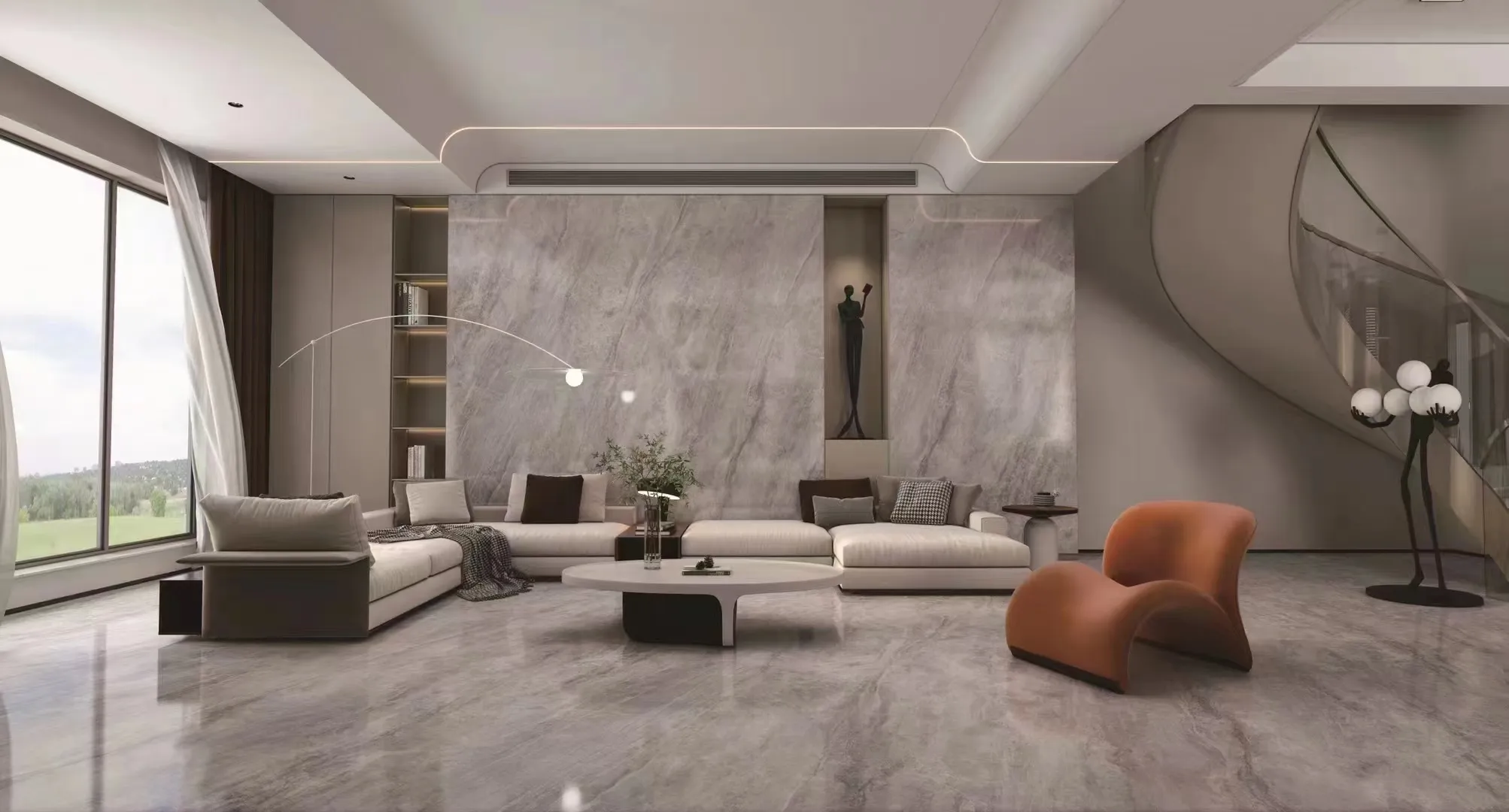 Modern Luxury Apartment with Marble Look Tiles - Modern Luxury Living Room with Marble Look Tiles 1